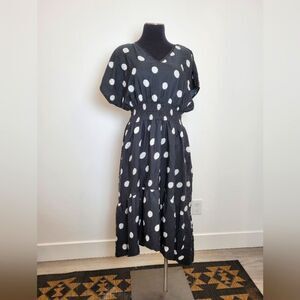 Mlle Gabrielle Black and White Polka Dot Midi Dress - S